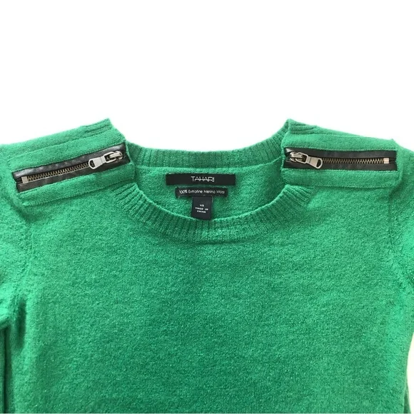Tahari | Green Womens Wool Top With Zipper Accents | Size XS - Picture 5 of 9